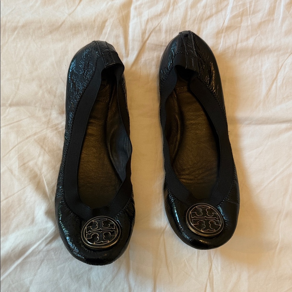 Tory Burch Shiny Black Ballet Flats
